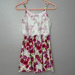 The Children’s Place Lace Top Floral Dress Spaghetti Strap Animal Print 10/12 L